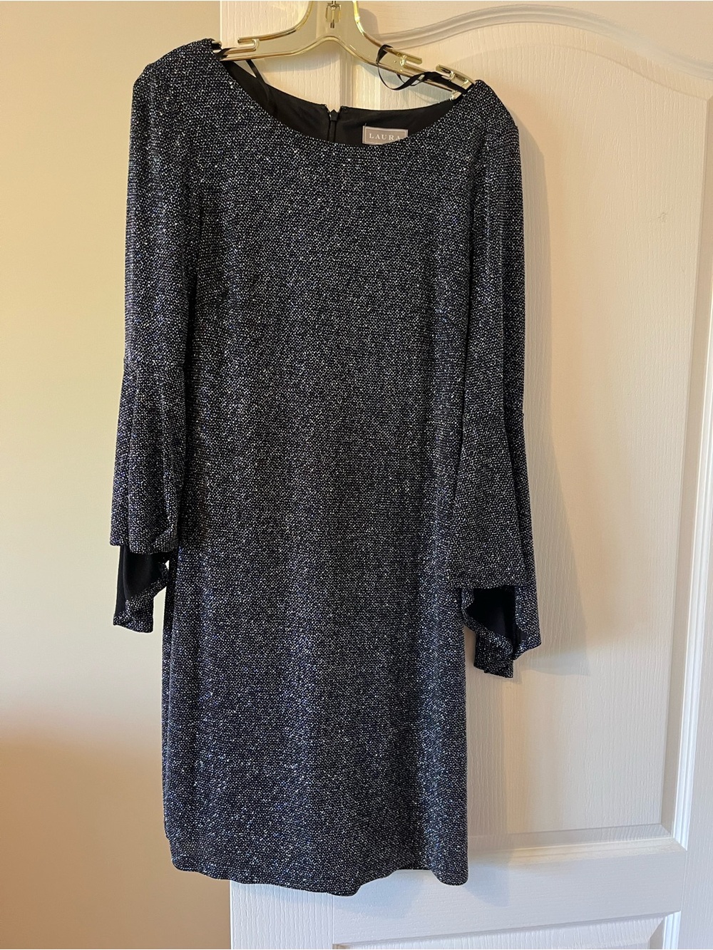 LAURA Sparkle Navy Long Sleeve Shift Dress